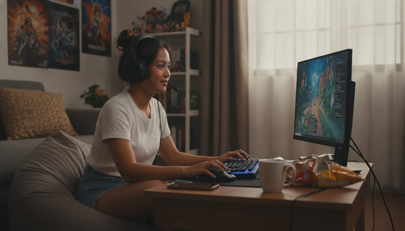 A woman enjoying an online casino game